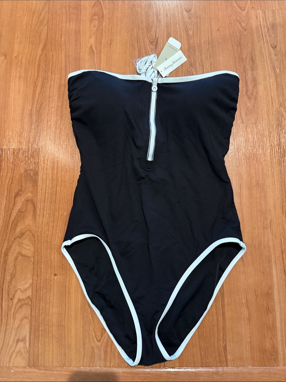 Tommy Bahama Black One-Piece Swimsuit with White Trim